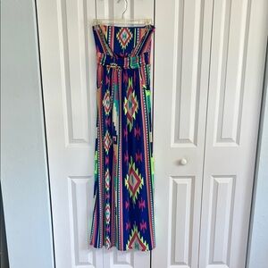 Colorful Geometric Strapless Maxi Dress